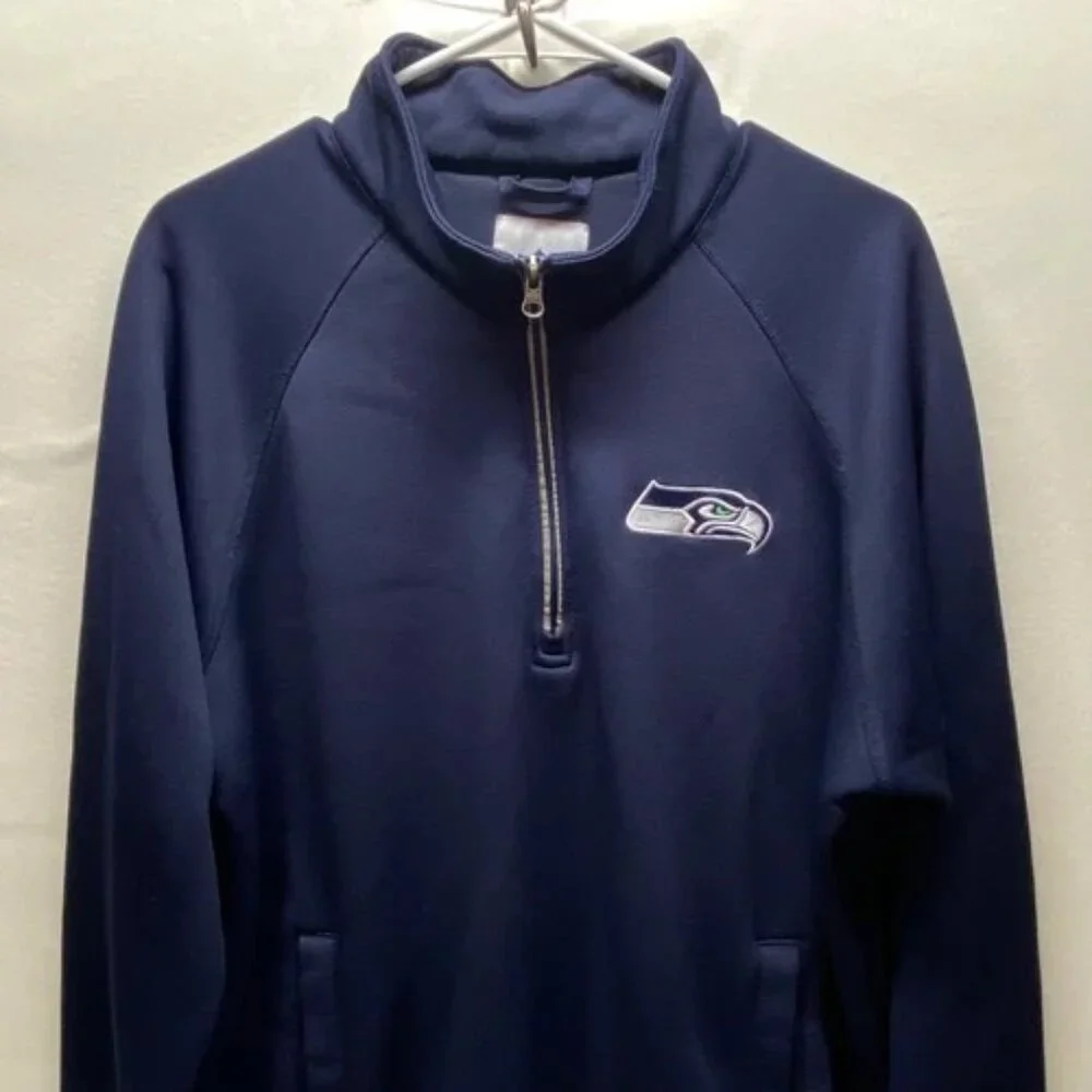Seahawks NFL Fleece Men's L/G Nvy Glll Long Sleeve Seattle Football 1/4 Zip READ